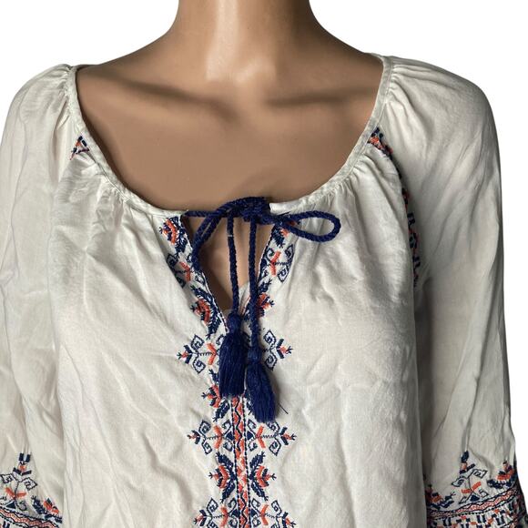 Lucky Brand Peasant Blouse Womens Small Long Sleeve Embroidered - Picture 7 of 11